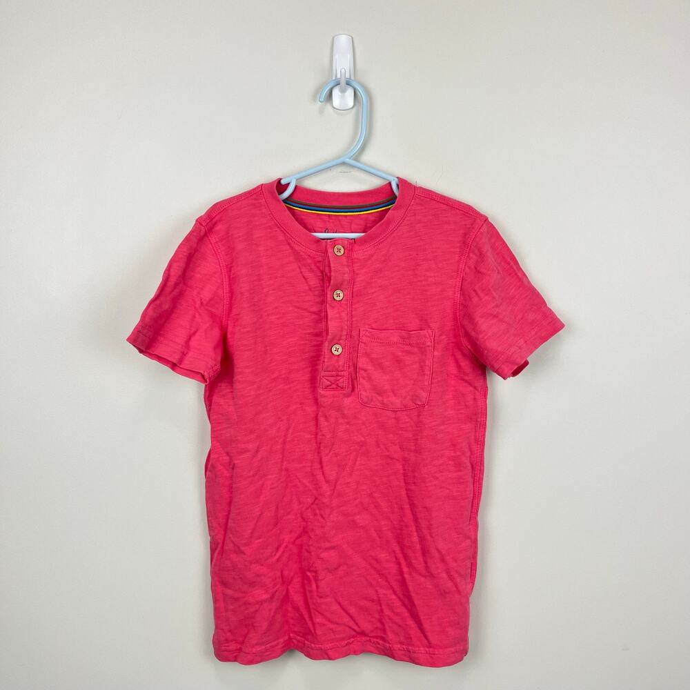 Mini Boden Washed Cotton Henley T-shirt Lollipop Pink 8-9